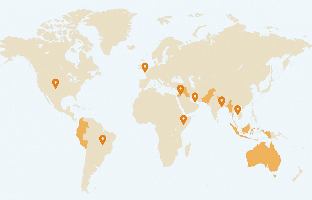 Map showing countries served
